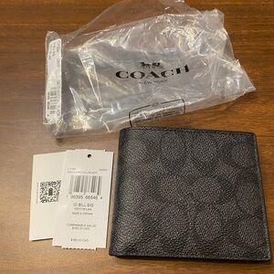 Coach Men's Charcoal/Black Signature Coated Canvas ID Billfold Wallet (CY394)